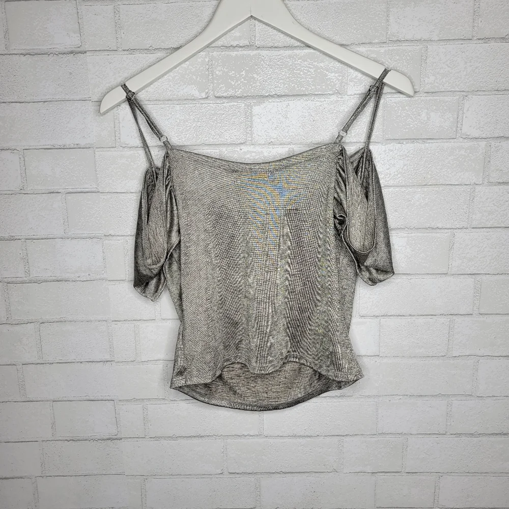 Anthropologie Gray Sliver Off the Shoulder Tank Crop Top - Picture 6 of 6